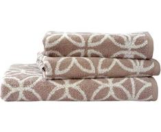 Dyckhoff Handtuch Set Retro mit Retro Blumen Muster, Beige, 36 x 25 x 10 cm, 3-teilig