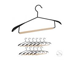 Relaxdays Kleiderbügel, 12er Set, breite Schultern, Sakkos & Anzüge, Hosenstange, Jackenbügel, Metall & Holz, schwarz, 12 Stück