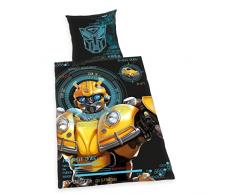 Herding Bettwäsche Transformers Bumblebee, Kopfkissenbezug 80x80cm, Bettbezug 135x200cm, Renforcé, mit Qualitätsreißverschluss