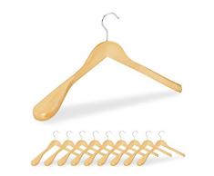 Relaxdays Anzug Kleiderbügel, 10er Set, breite Schulter, 360° drehbarer Haken, Kostüm, Jacken, Holzkleiderbügel, natur