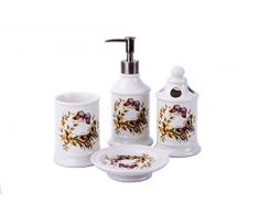 GMMH Landhaus Vintage BADSET Schmetterlinge Badezimmer ZUBEHÖR Set SEIFENSPENDER WC BÜRSTE Keramik (4 er Set)
