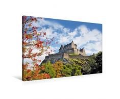 Calvendo Premium Textil-Leinwand 90 cm x 60 cm Quer, Ein Vogelbeerbaum mit Seinen Roten Früchten vor Dem sehenswerten Edinburgh Castle | Wandbild, Bild auf Vereinigtes Königreich Orte Orte