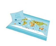 Bettwäsche-Set Weltkarte, Kopfkissenbezug ca. 65x100cm, Bettbezug ca. 160x210cm, 100% Baumwolle, Renforcé, mit leichtläufigem Reißverschluss