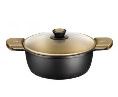 BRA Terra Grande Kochtopf aus Aluminiumguss mit Antihaftbeschichtung aus Teflon Select, Glasdeckel und Griffe aus Silikon, 28 cm