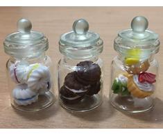 Mr_air_thai_Miniature Miniatur-Flasche für Schokolade, Kuchen, Süßigkeiten, Kekse, Puppenhaus, Kuchen, in Klarglas, für Obst etc, 3 Stück
