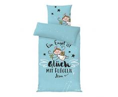Die Geschenkewelt Happy Life 46154 Schutzengel, 2-teilige Garnitur, Bezug 135 x 200, Kissenbezug 80 x 80, Mikrofaser, Hellblau Bettwäsche, Blau