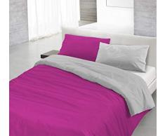 Italian Bed Linen Natural Color Doubleface Bettbezug, 100% Baumwolle, Fuchsia/hell Grau, Doppelte