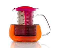 Finum TEA CONTROL Teekanne aus Glas mit patentierter Brühkontrolle - Teebereiter mit Dauerfilter - Teezubereiter 1,0 Liter - Glaskanne für Tee, Rot