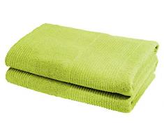 fleuresse Frottier 2828 2er-Set Duschtuch, mit Streifenbordüre und Kordelaufhänger, Ökotex Standard 100, Gewicht 550 gr. pro m², 70 x 140 cm, grün