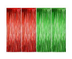 Folienvorhänge für Fotokabinen, Metallic-Lametta-Hintergrund, für Hochzeit, Geburtstag, Weihnachten, Halloween, Disco, Party, Dekorationen, 4 Packungen Matt Rot, Matt Grün