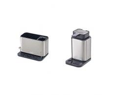 Joseph Joseph Surface Edelstahlset aus Seifenspender und Seife, Edelstahl, 10.6 x 7.9 x 14.5 cm + Surface, Ordnungshelfer für das Spülbecken, Groß, Edelstahl, 18 x 12.8 x 12.5 cm