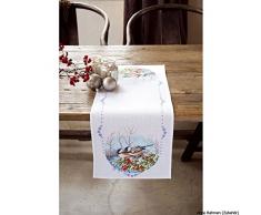 Vervaco Tischläufer Kohlmeisen auf Winterzweig Zählmusterpackung-Stickpackung im gezählten Kreuzstich, Baumwolle, Mehrfarbig, 32 x 84 x 0.3 cm
