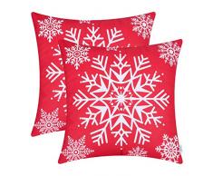 CaliTime Kissenbezüge Kissenhülle Packung mit 2 kuscheligen Fleece-Dekokissenbezügen für das Schlafsofa Weihnachten Schneeflocken 45 x 45cm Weihnachten Rot