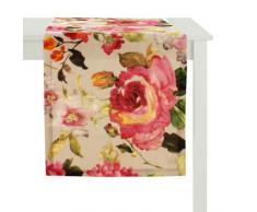 APELT 4177_48x135_30 Tischläufer Rosen Leinenoptik, naturton mit Rosen