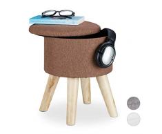 Relaxdays Hocker rund, mit Stauraum, gepolstert, abnehmbarer Deckel, Holzbeine, HxBxT: 36 x 31,5 x 31,5 cm, MDF, braun