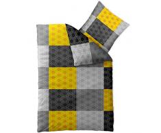 aqua-textil Concept Bettwäsche 155 x 220 cm Mikrofaser Bettbezug Sabine Kariert Streifen Grau Gelb Schwarz