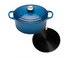 Le Creuset Gusseisen Bräter Signature rund 28 cm, marseille & Le Creuset Silikon-Accessoires Topflappen rund schwarz