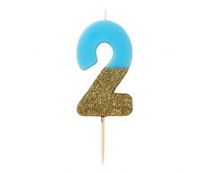 Talking Tables Geburtstagskerzen | Kerzen für Geburtstagskuchen | Kerzen blau | 2 Geburtstagskerze Cake Topper | Gold Glitzer und Blau