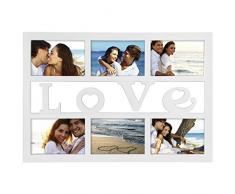 Hama Collage Bilderrahmen für Fotocollagen „Budapest - Love“ (Fotorahmen mit Love-Schriftzug für 6 Fotos im Format 10x15, Kunststoff-Rahmen, Echtglas) Fotogalerie weiß