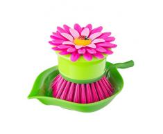 VIGAR Flower Power Originale Spülbürste mit Halter, Kunststoff, Rosa, 14,5 x 9,5 x 7,5 cm