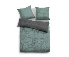 TOM TAILOR 0849933 Melange-Flanell Bettwäsche Garnitur mit Kopfkissenbezug (Baumwolle) 1x 155x220 cm + 1x 80x80 cm, minz