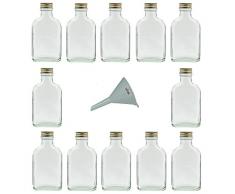 Viva Haushaltswaren - 12 x kleine Glasflasche 100 ml mit Schraubverschluss, als Flachmann, Schnapsflasche & Likörflasche geeignet (inkl. Trichter Ø 7 cm)