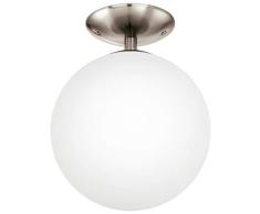 EGLO Deckenlampe Rondo, 1 flammige Deckenleuchte, Material: Stahl, Farbe: Nickel matt, Glas: Opal matt weiß, Fassung: E27