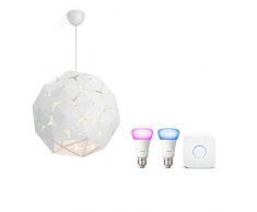 Philips Hue White und Color Ambiance E27 Doppelpack Starter Set + myLiving Pendelleuchte Corkwood