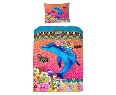 Melli Mello farbigen Kinderbettwäsche Trichta mit Blumen und Delfin, 200 x 135 x 0,5 cm, mehrfarbig