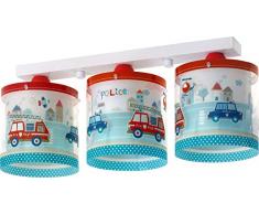 Dalber Deckenlampe Kinder 3 Lichter Police Polizei Autos, Plastik, blau, 51 x 15 x 20.5 cm