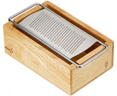 Ein domo pv-kit-0359 Point-Virgule rutschfeste Edelstahl Käsereibe mit Behälter aus Holz 17 x 11 x 7 cm, Akazienholz, Braun