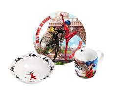 Miraculous 13004 Ladybug & Cat Noir Frühstücksset, Porzellanset, Geschirrset, Kinderservice 3teilig, Porzellan