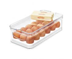 iDesign Aufbewahrungsbox für 18 Eier, stapelbare Eierbox aus BPA-freiem Kunststoff, tragbare Frischhaltebox für den Kühlschrank oder Küchenschrank, durchsichtig und weiß