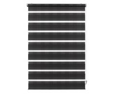 GARDINIA Doppelrollo zum Klemmen oder Kleben, Duo-Rollo/ Seitenzugrollo, Transparente und blickdichte Streifen, Alle Montage-Teile inklusive, Karo anthrazit, 100 x 150 cm (BxH)