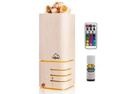 Allpine PuriLamp - Zirbenholz Lufterfrischer mit LED Beleuchtung, leise Luftreiniger aus Zirben Holz, Aromatischer Zirbe Duft, inkl. Zirbenöl 20ml