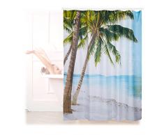 Relaxdays Duschvorhang Strand, Polyester, wasserabweisend, waschbar, Anti-Schimmel, Badewannenvorhang 180x180cm, bunt