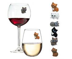 Magnetische Kätzchen Charms für Weingläser (auch stiellose) – Tolles Geschenk für Kaztenliebhaber – 6 Verschiedene Katzen im Set