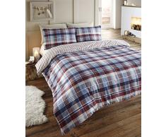 Angus Flanelette King Size Quilt Bettbezug und 2 Kissenbezüge Bettwäsche-Set, Tartan Karo blau/rot/weiß/Marineblau