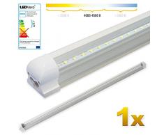 LEDVero 1x SMD LED Röhre 120 cm inkl. Fassung in neutralweiss- Leuchtstoffröhre T8 G13 Tube transparent Abdeckung - Lichtleiste mit 18 W, 1800lm- montagefertig