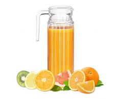 Relaxdays, klar Saftkrug 1 l, Gastro, Henkel, Glas, spülmaschinenfester Pitcher, Wasserkaraffe, Deckel, schmale Form, Standard