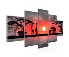 Bilder Afrika Sonnenuntergang Wandbild 200 x 100 cm Vlies - Leinwand Bild XXL Format Wandbilder Wohnzimmer Wohnung Deko Kunstdrucke Rot Grau 5 Teilig - MADE IN GERMANY - Fertig zum Aufhängen 000251b