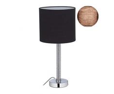 Relaxdays Tischlampe, runder Stoffschirm, E27 Tischleuchte Wohnzimmer, Schlafzimmer, Hotel, H x D: 50 x 23 cm, schwarz