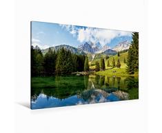 Premium Textil-Leinwand 120 cm x 80 cm quer Spiegelung der BischofsmÃ¼tze im Almsee in Filzmoos | Wandbild, Bild auf Keilrahmen, Fertigbild auf echter Leinwand, Leinwanddruck