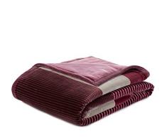Gözze Wohn- und Kuscheldecke, Doppellagig verarbeitete Wendedecke, Mit Streifen auf Vorderseite, 150 x 200 cm, Beere, 40126-40-150200