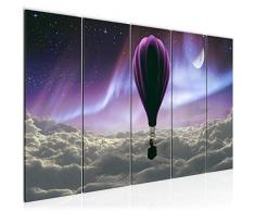 Bilder Polarlicht Heissluftballon Wandbild 200 x 80 cm Vlies - Leinwand Bild XXL Format Wandbilder Wohnzimmer Wohnung Deko Kunstdrucke Violett 5 Teilig - MADE IN GERMANY - Fertig zum Aufhängen 608155b