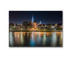 Premium Textil-Leinwand 90 x 60 cm Quer-Format Donauufer, Metzgerturm und Ulmer Münster | Wandbild, HD-Bild auf Keilrahmen, Fertigbild auf hochwertigem Vlies, Leinwanddruck von Trancerapid Photography