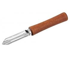 Fackelmann Sparschäler WOODY, Gemüseschäler mit Aushöhler, Spargelschäler mit Edelstahl-Klinge (Farbe: Braun/Silber), Menge: 1 Stück