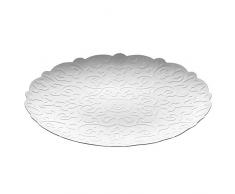 Alessi Dressed Tablett, rund aus Stahl, epoxidharzlackiert, weiß. Riliefdekor, White, 1.5 x 25 x 25 cm