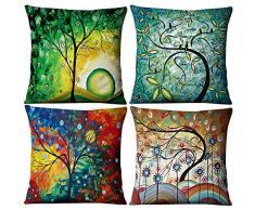 JOTOM Bunte Baum Serie Muster Kissenbezug, Malerei Baum Kissenbezüge Lendenkissen Sofa Kissenhülle Zimmer Auto Deko 4er Set,45 x 45 cm (Bunter Baum F)