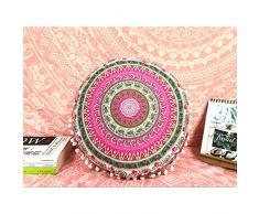 QCWN Mandala Kissenbezug – Hippie Mandala Boden Kissenbezug, Kissenbezug, Pouf Überzug rund Bohemian Yoga Decor Boden Kissen Fall, Polyester, 22, 27